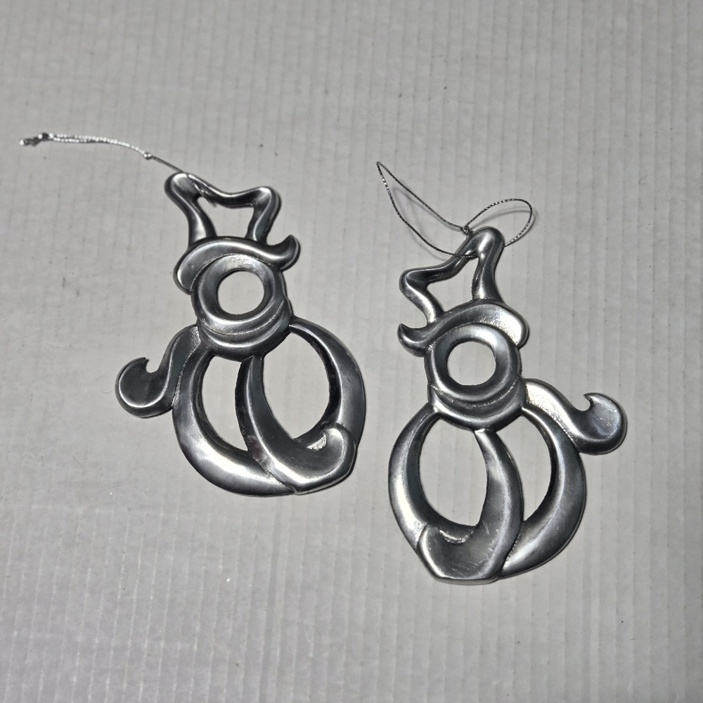 Set of 2 Holiday Silver-tone Snowman Christmas Tree Decoration Ornaments